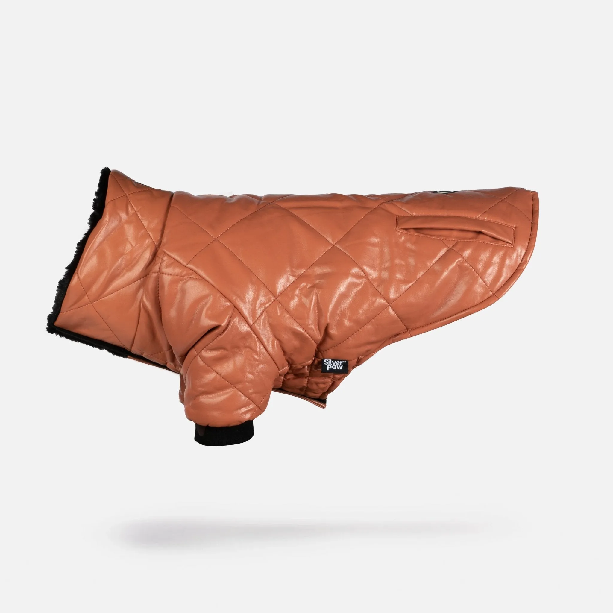 🧡 Phoenix Dog Jacket - Terracotta | Quilted Vegan Leather Coat with Faux Fur Lining