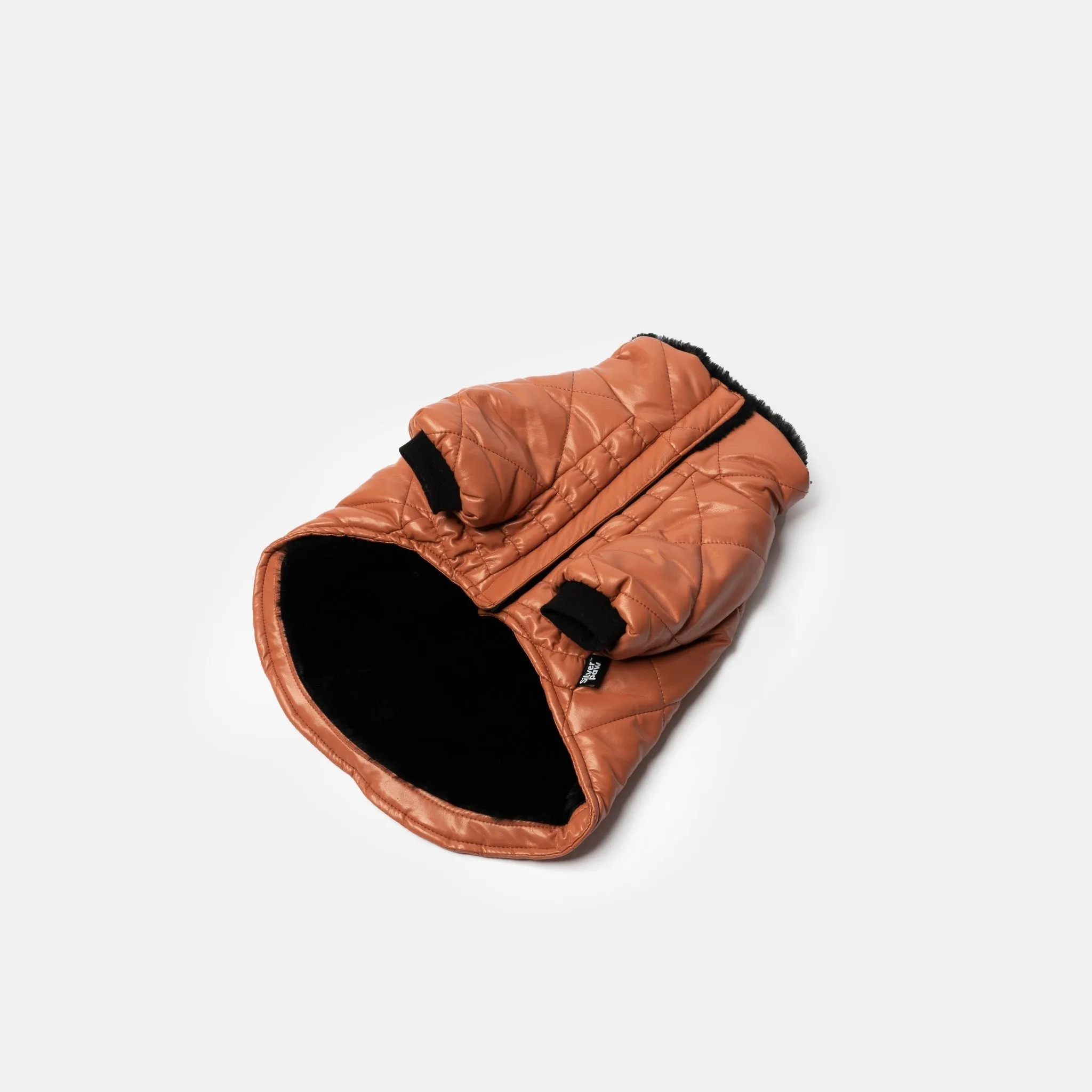 🧡 Phoenix Dog Jacket - Terracotta | Quilted Vegan Leather Coat with Faux Fur Lining