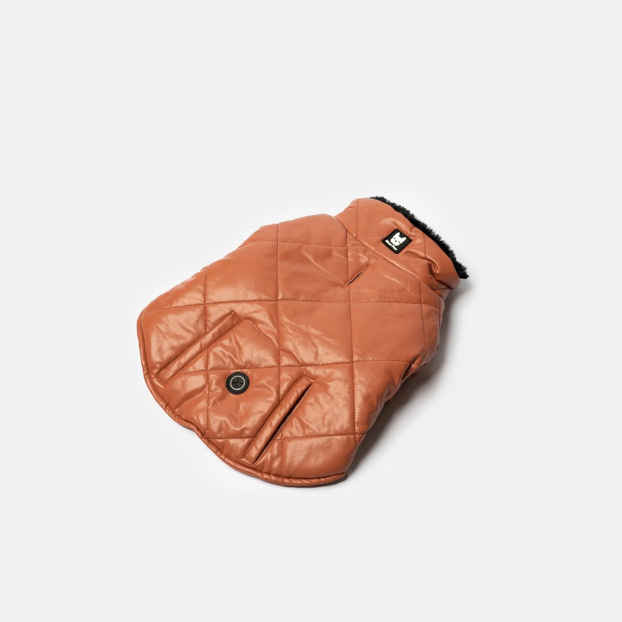 🧡 Phoenix Dog Jacket - Terracotta | Quilted Vegan Leather Coat with Faux Fur Lining