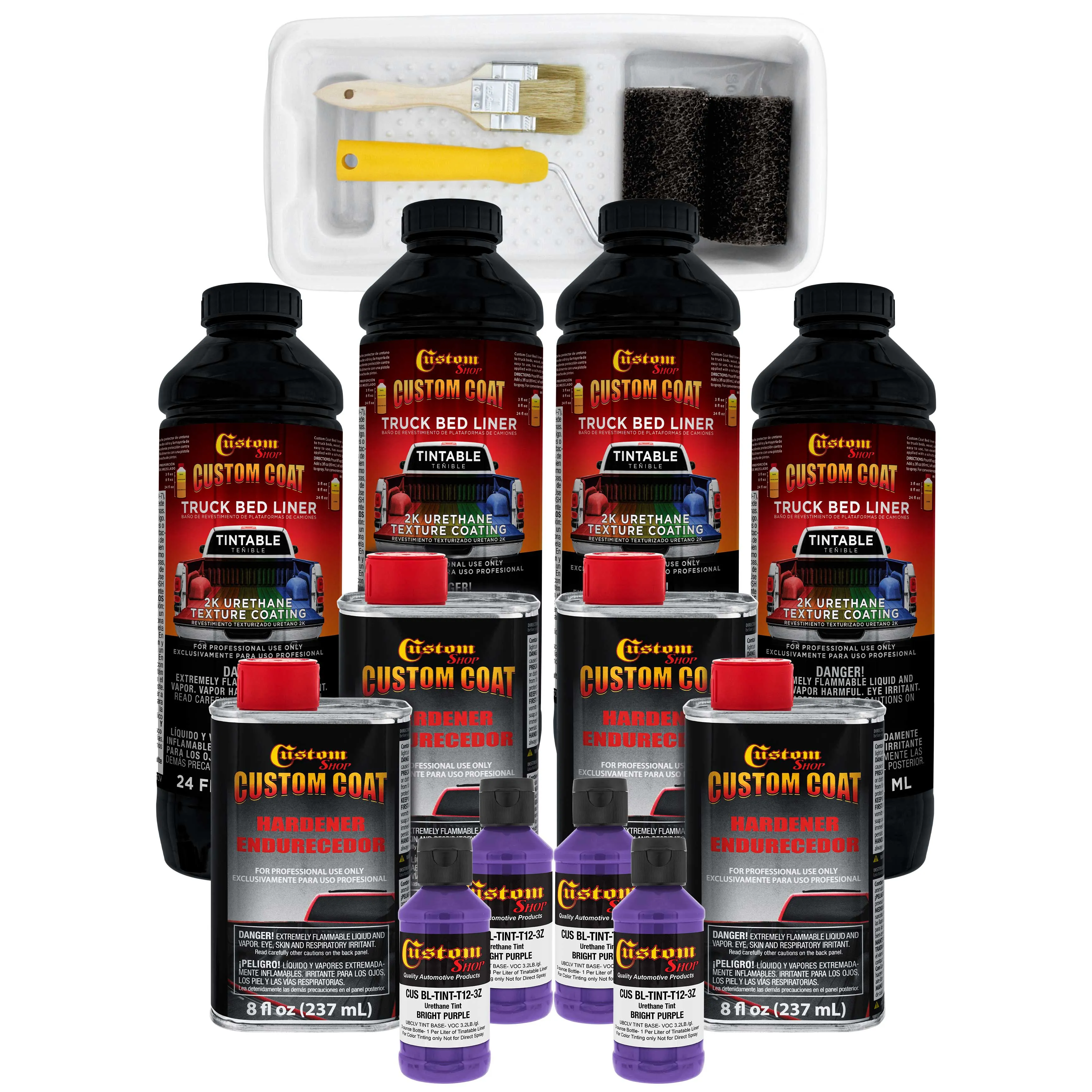 Bright Purple 1 Gallon Urethane Roll-On, Brush-On or Spray-On Truck Bed Liner Kit with Roller and Brush Applicator Kit - Textured Protective Coating