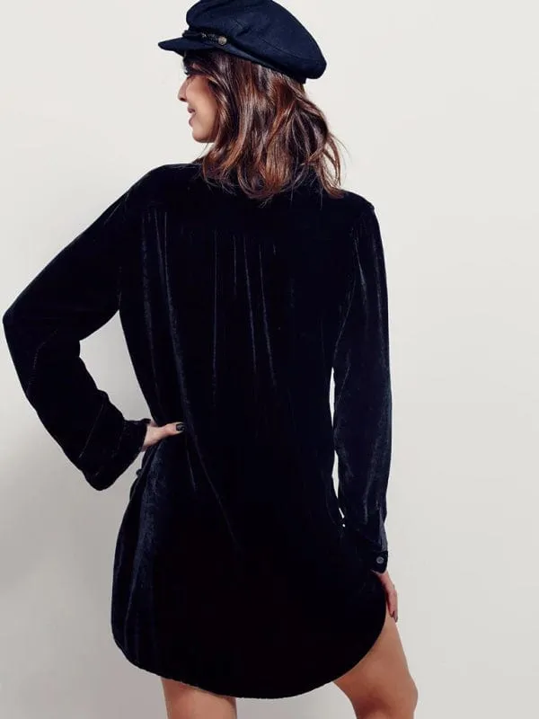 Casual V-neck Loose Fit Long-Sleeved Velvet Shirt Dress