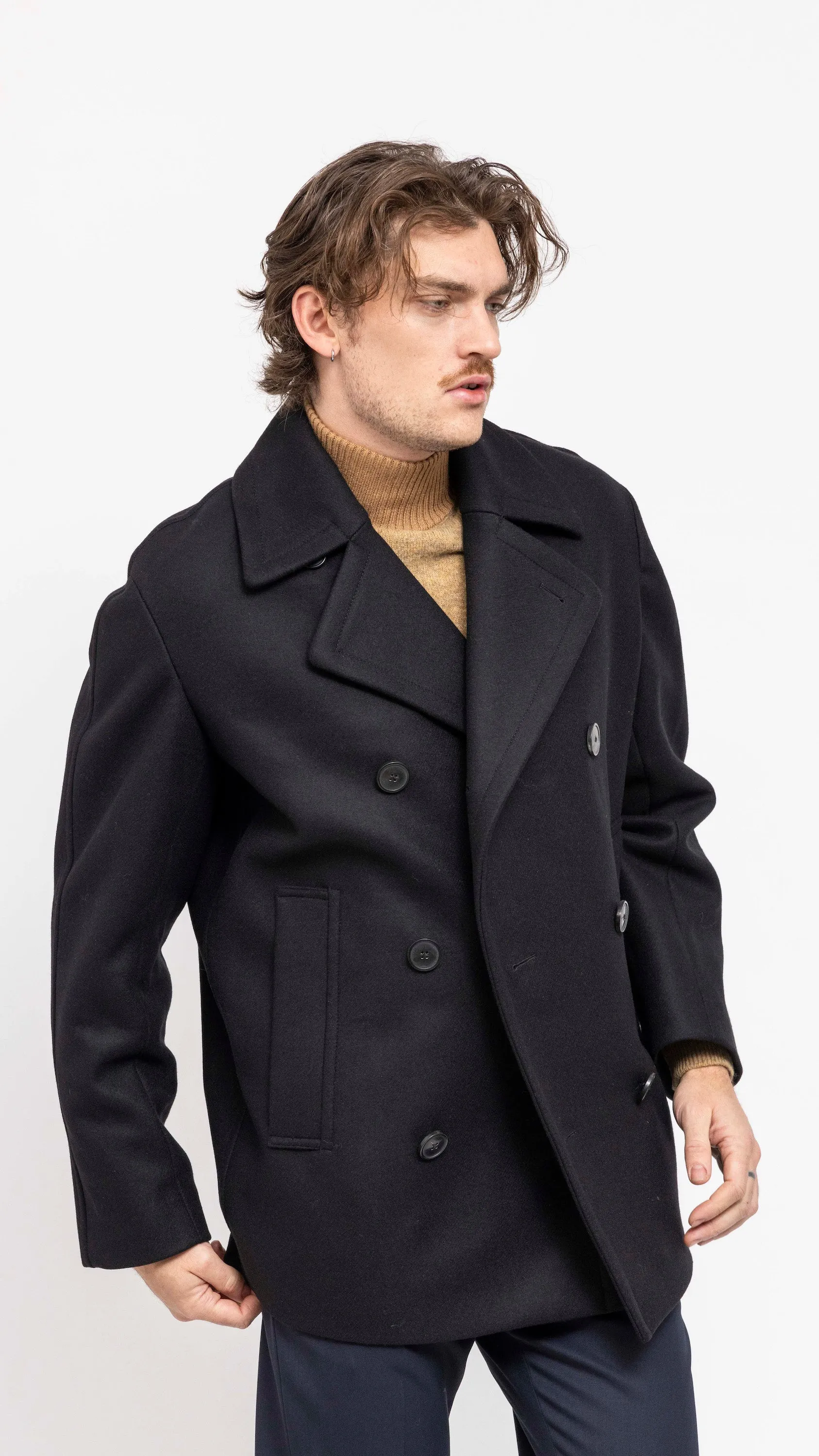 DRIES VAN NOTEN BLACK RAZEL PEACOAT