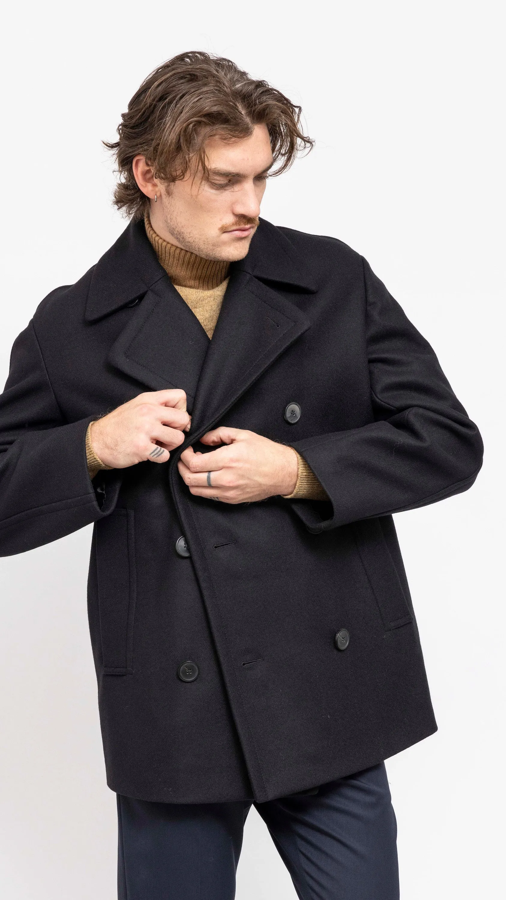 DRIES VAN NOTEN BLACK RAZEL PEACOAT