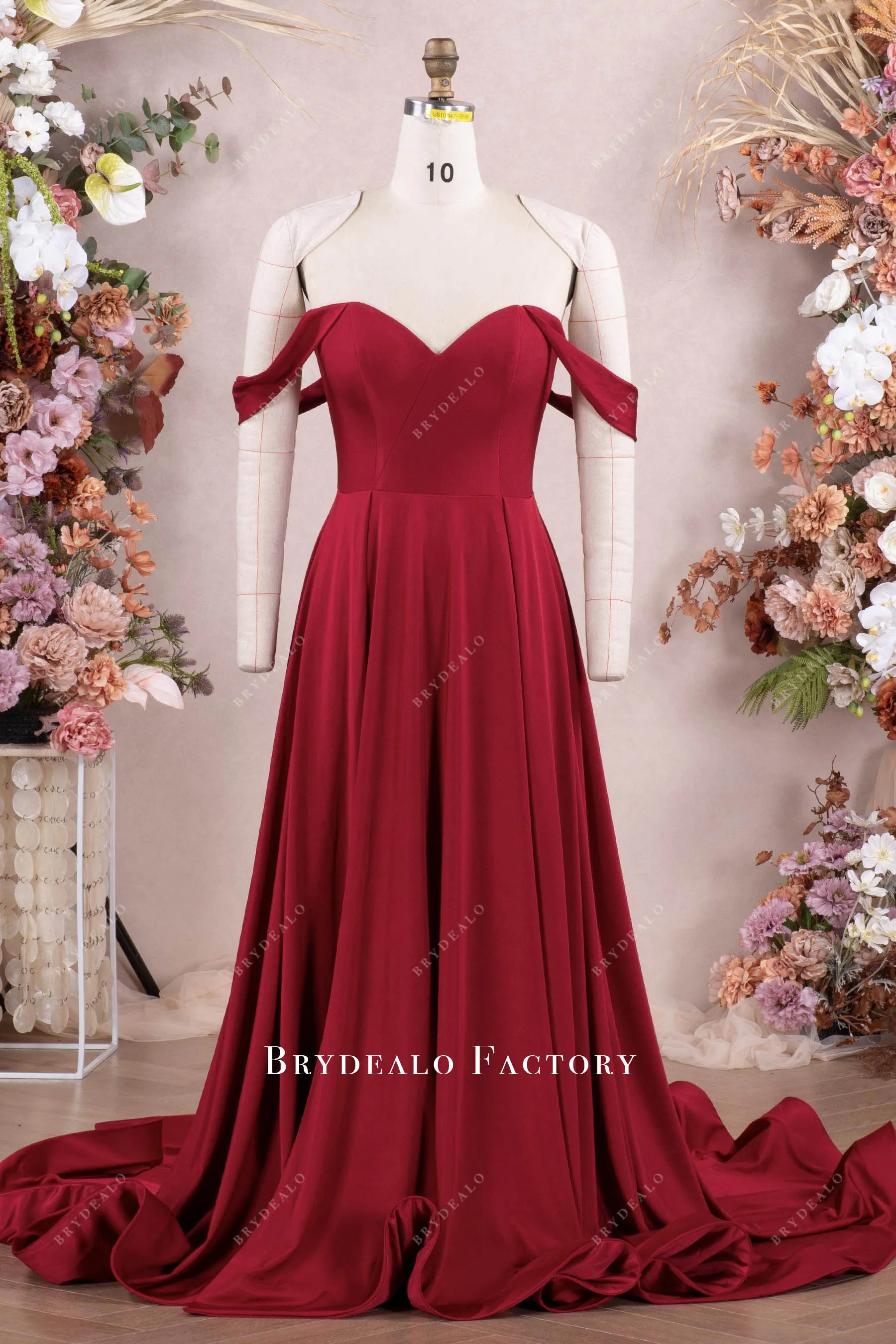 Elegant Burgundy Off Shoulder Slit Bridesmaid Dress