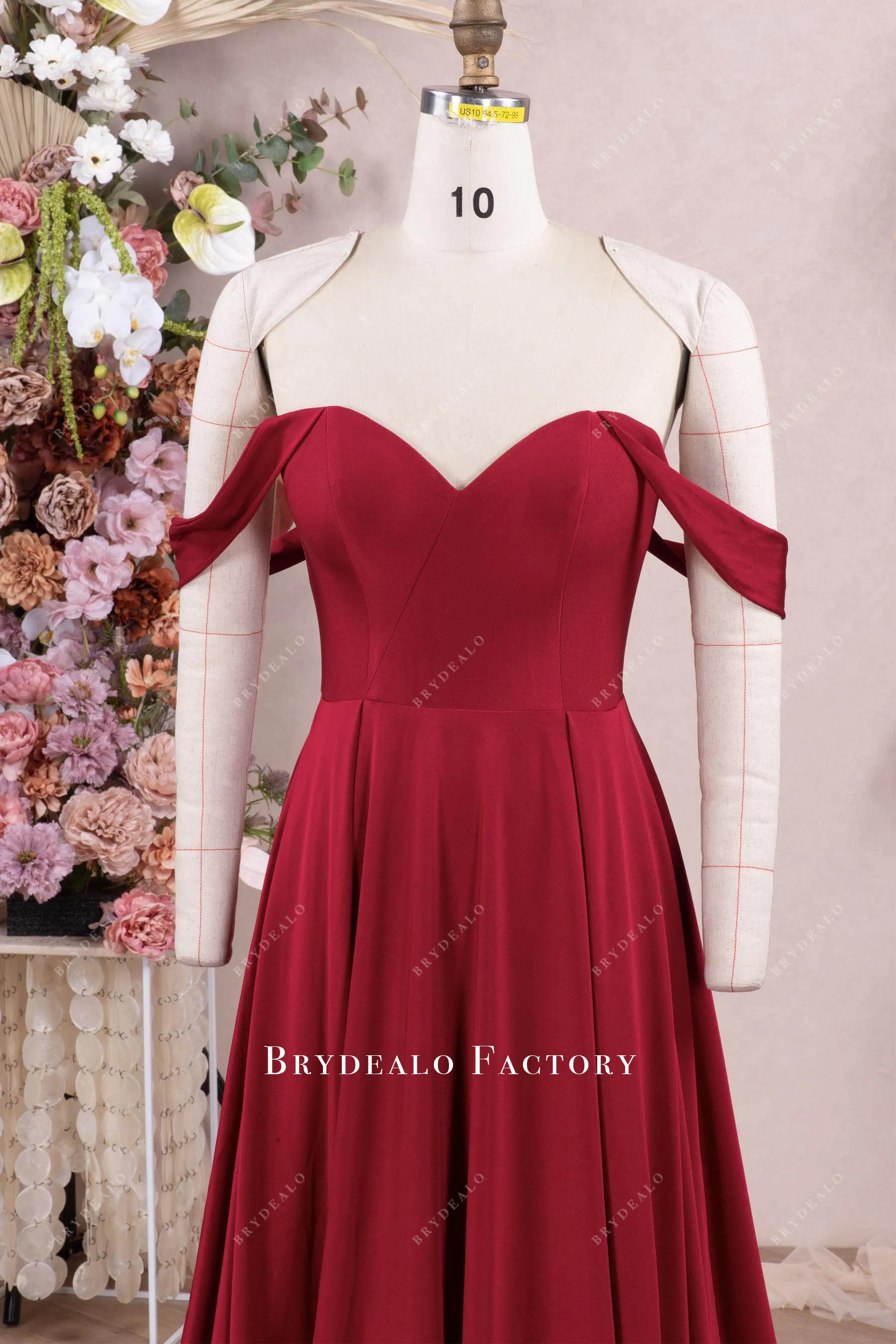 Elegant Burgundy Off Shoulder Slit Bridesmaid Dress