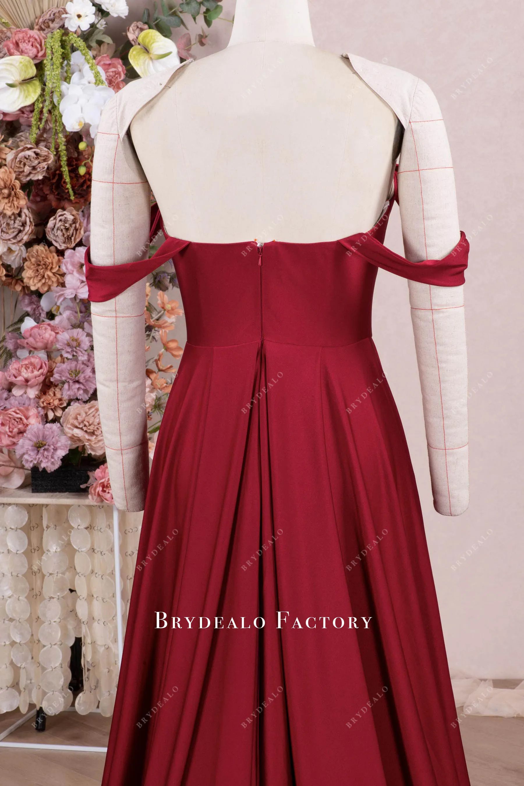 Elegant Burgundy Off Shoulder Slit Bridesmaid Dress