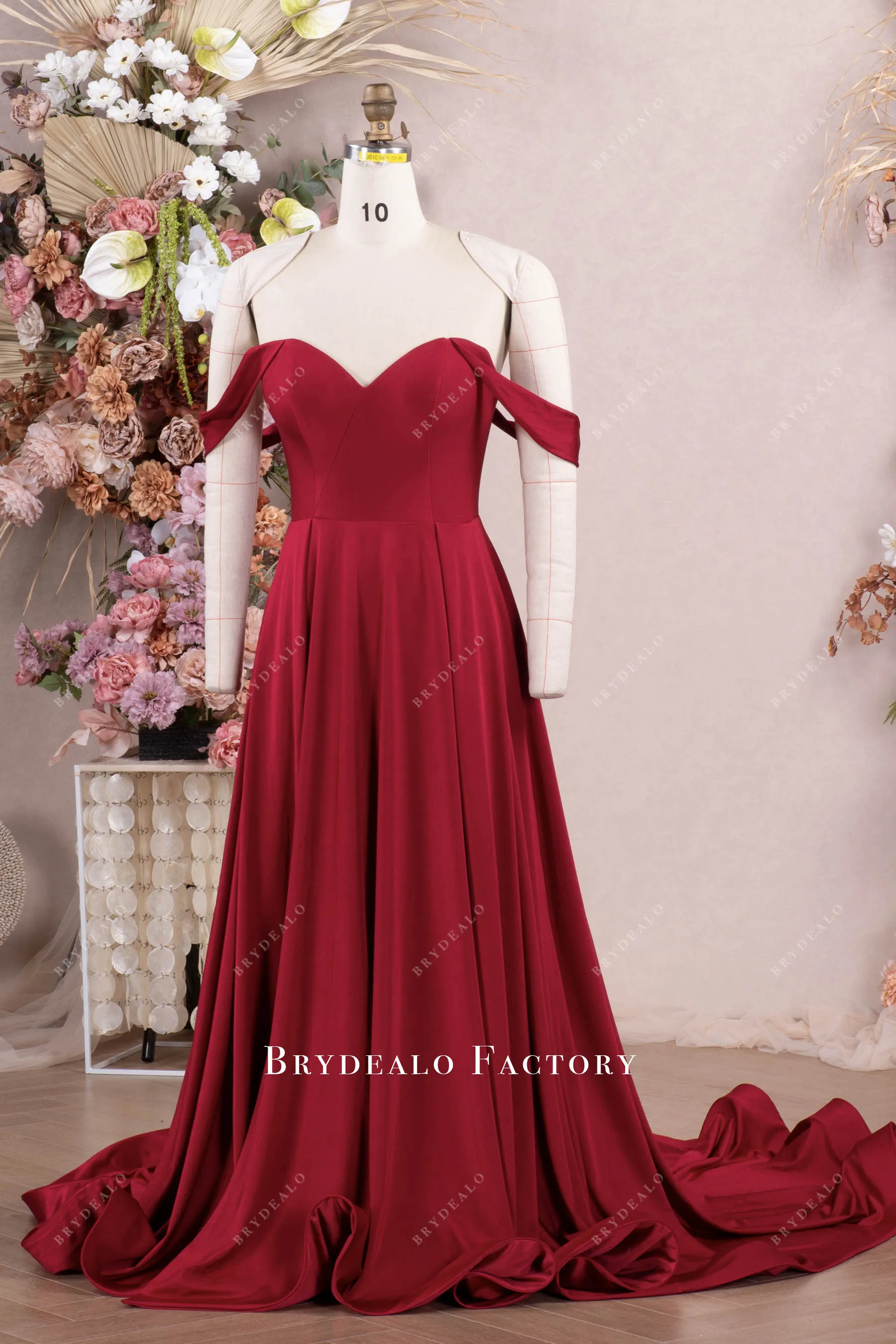 Elegant Burgundy Off Shoulder Slit Bridesmaid Dress