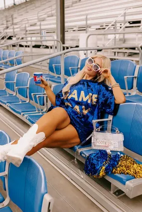 Gameday Sequin Tunic in Blue Curves