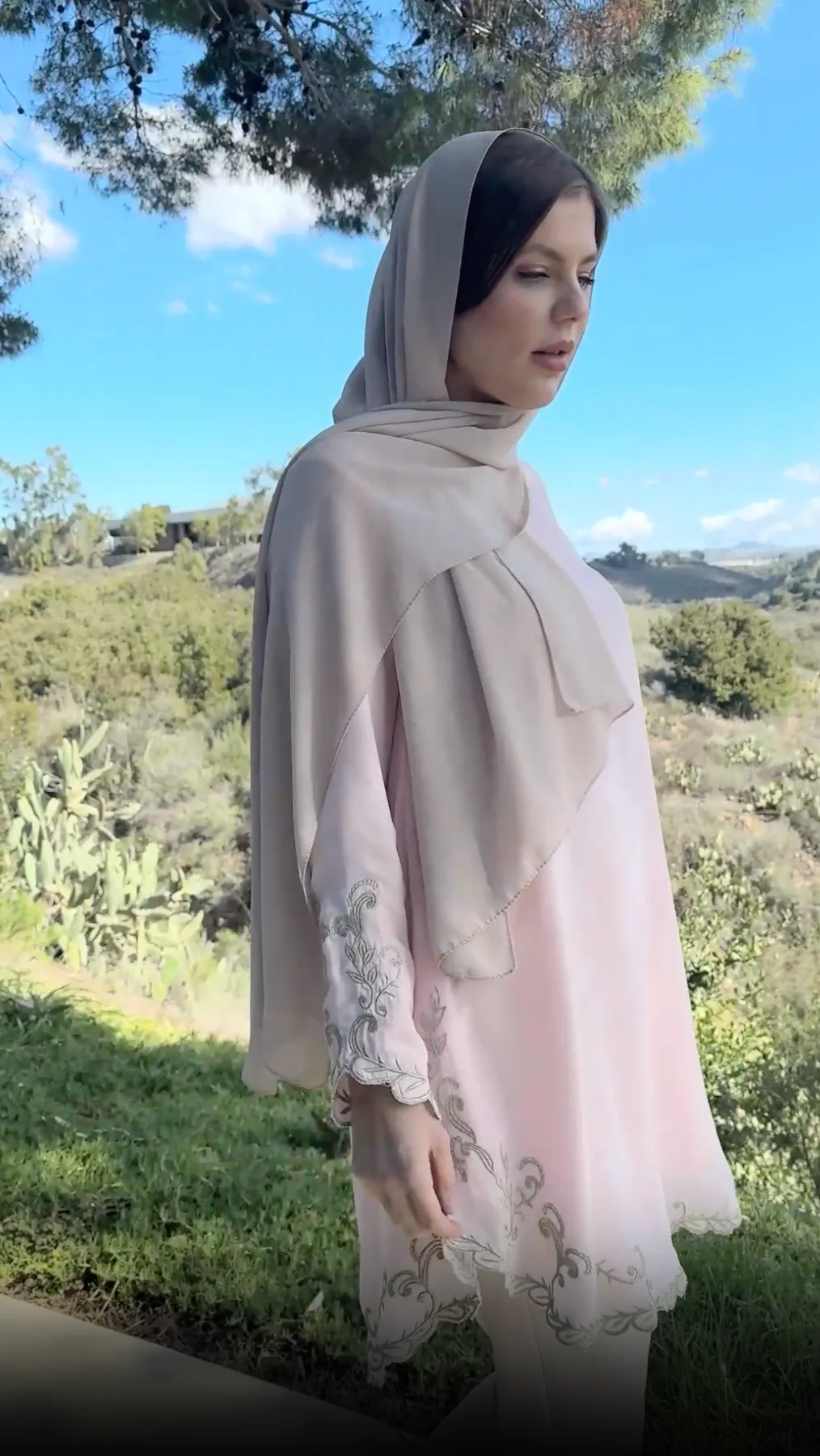 Meena Chiffon Formal Embroidered Long Modest Tunic - Blush