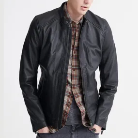 Men Dull Black Leather Biker Jacket