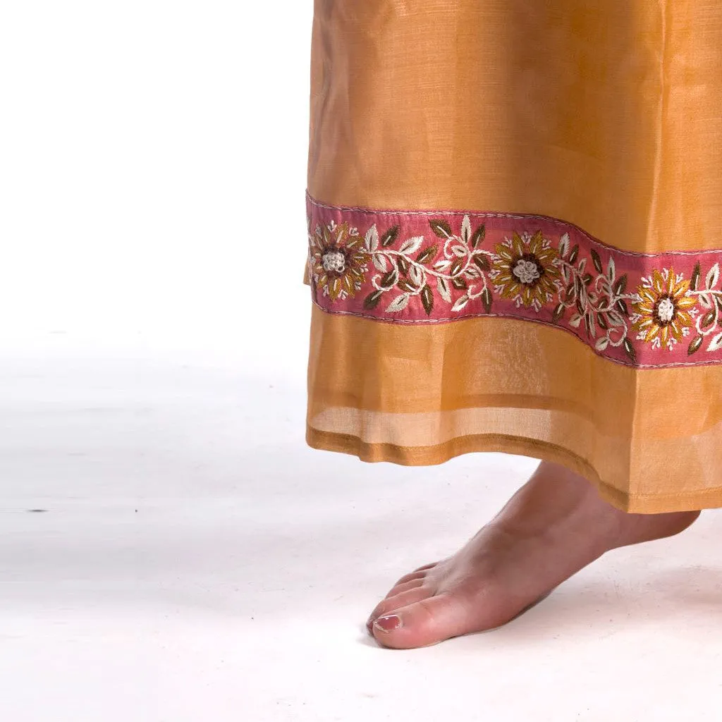 Savan Long Honey Silk Embroidered Skirt