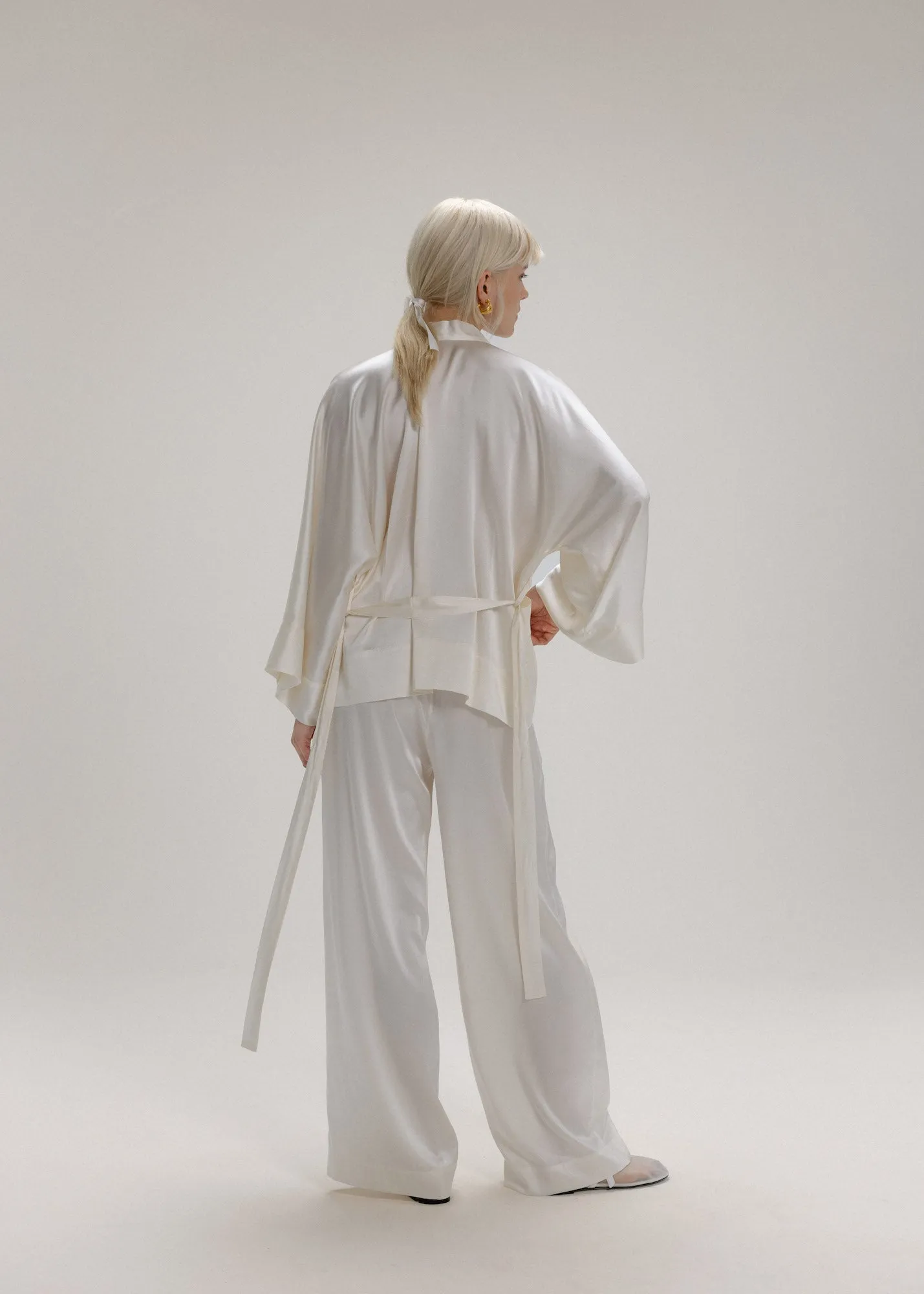 Silk Kimono Jacket Set in Milk White