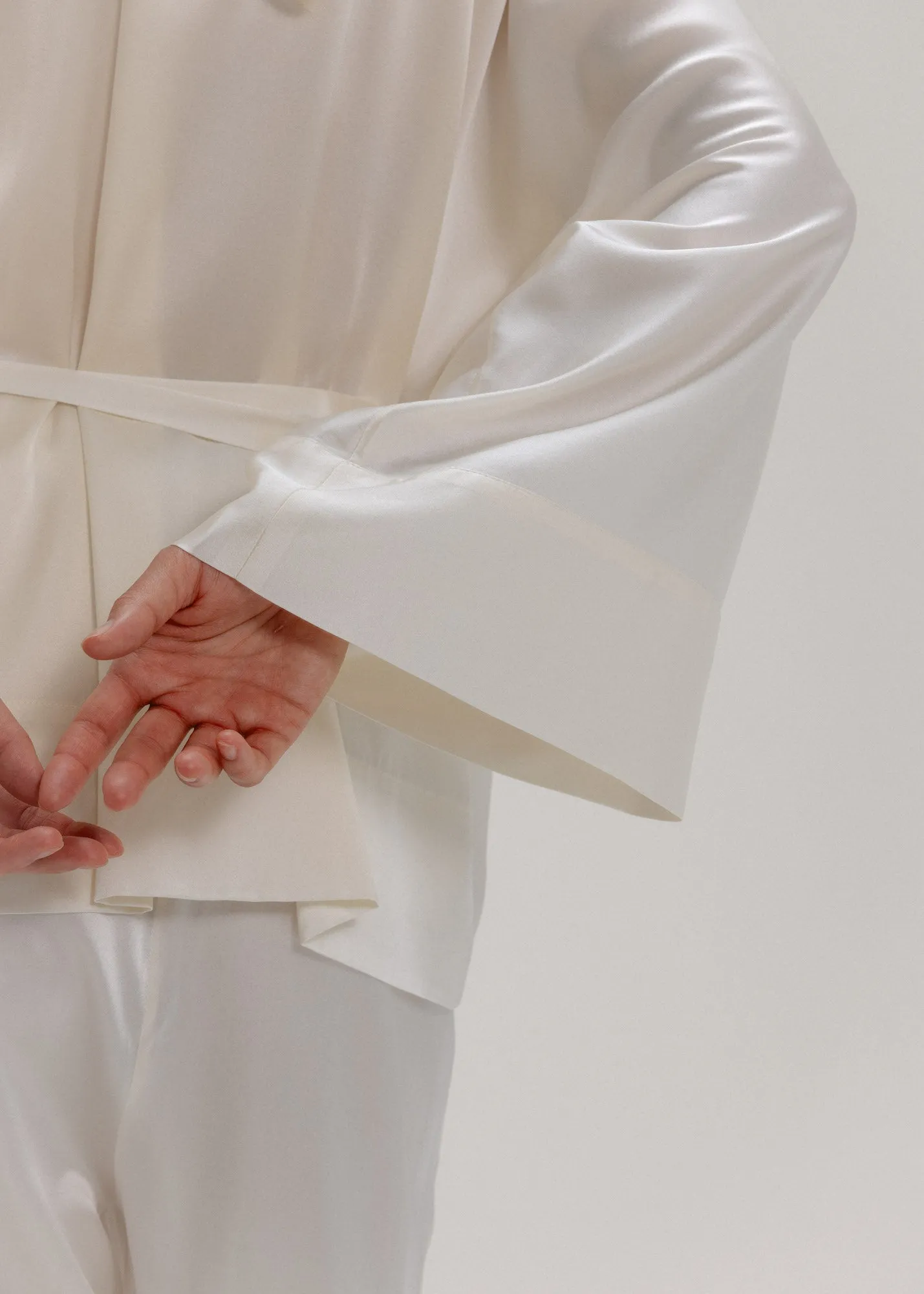 Silk Kimono Jacket Set in Milk White