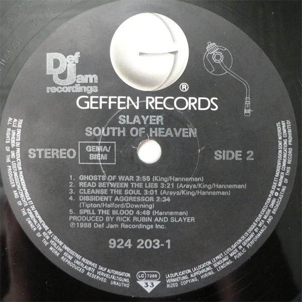 Slayer - South Of Heaven (LP, Album) (NM or M-)