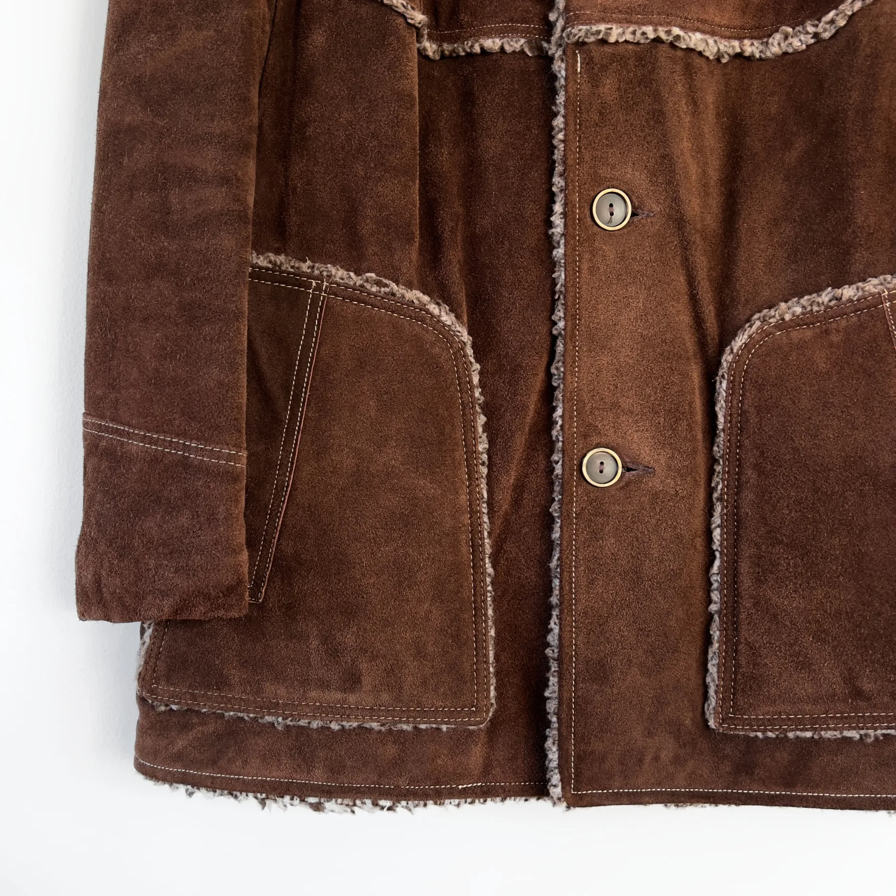 Vintage 1970s Dark Brown Split Cowhide Leather Coat