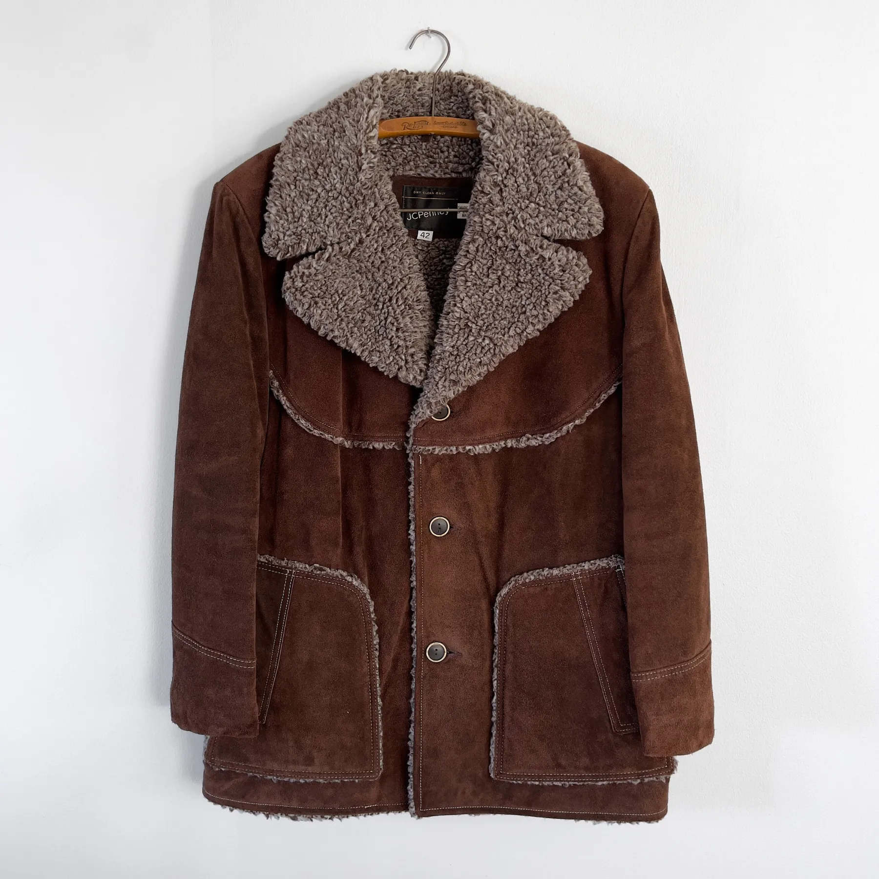 Vintage 1970s Dark Brown Split Cowhide Leather Coat