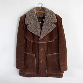Vintage 1970s Dark Brown Split Cowhide Leather Coat