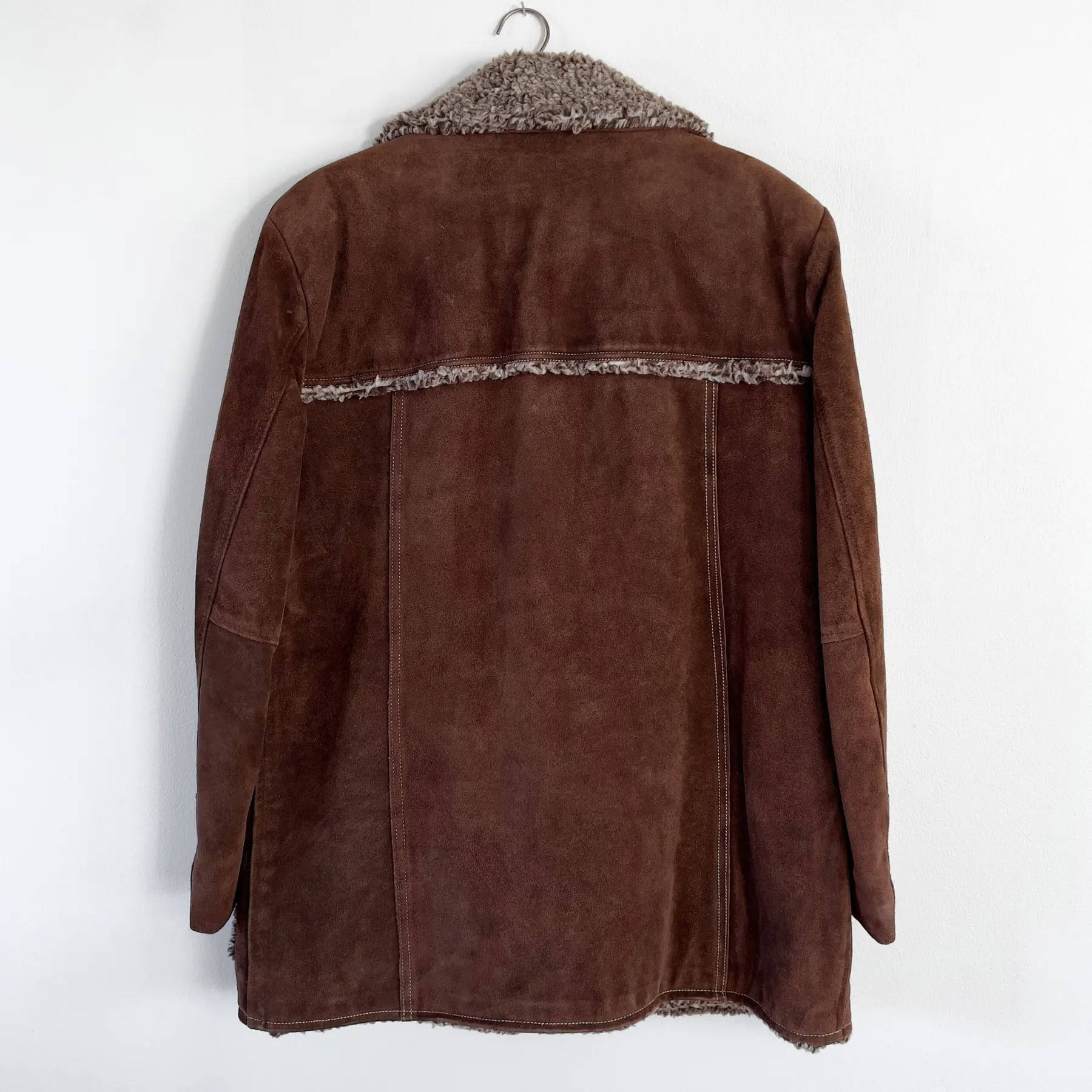 Vintage 1970s Dark Brown Split Cowhide Leather Coat