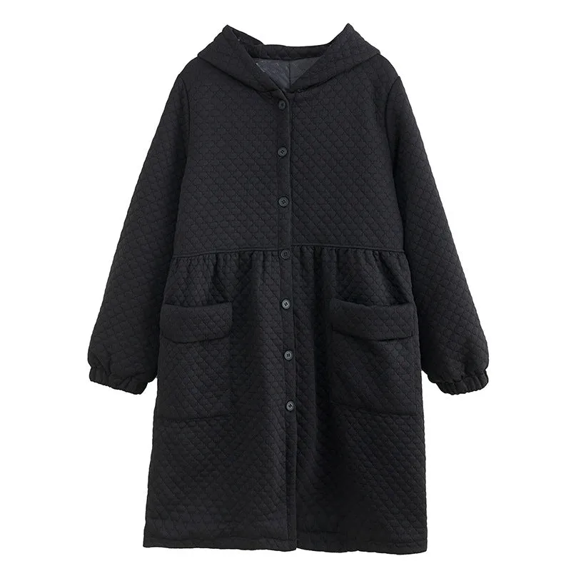 Winter Plus Size Hooded Quilted Trench Coat