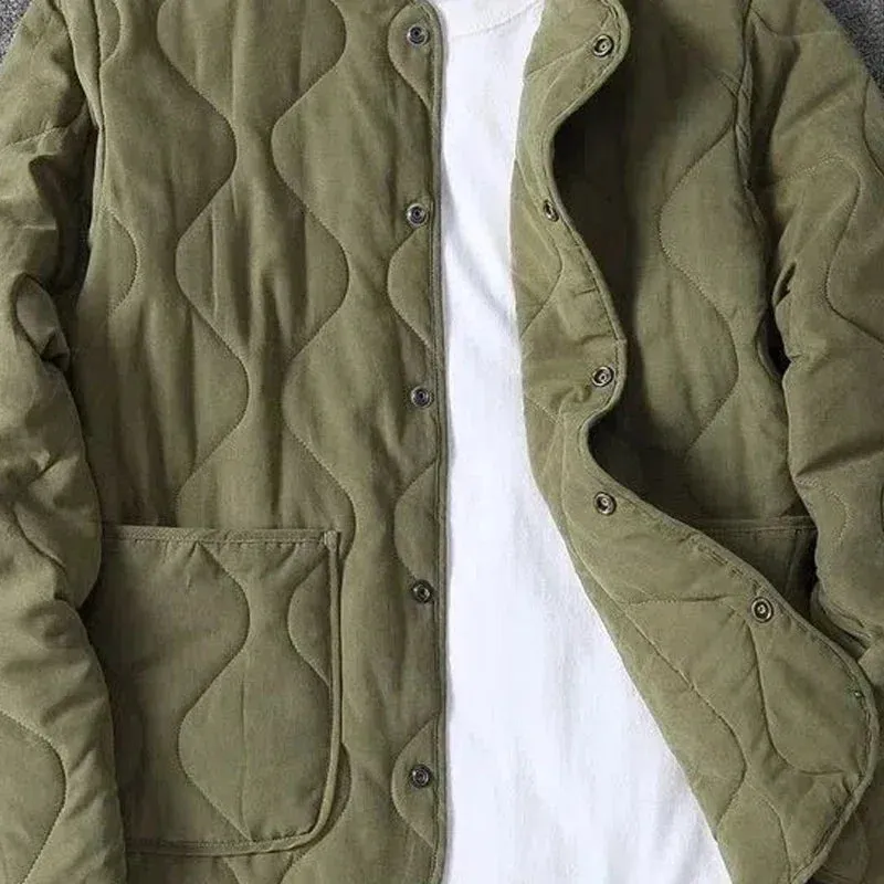 Wjczt Men  Winter Outfits Autumn Winter O-neck Quilted Jacket Men's Versatile  Green  Retro Thickened Coat Men Techwear Button Up Oversize Jacket