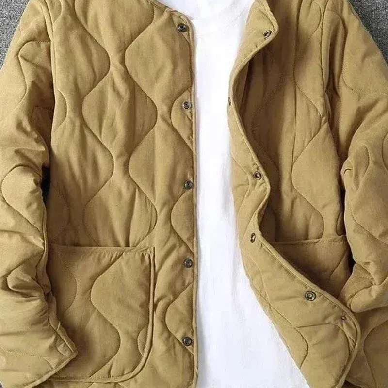 Wjczt Men  Winter Outfits Autumn Winter O-neck Quilted Jacket Men's Versatile  Green  Retro Thickened Coat Men Techwear Button Up Oversize Jacket
