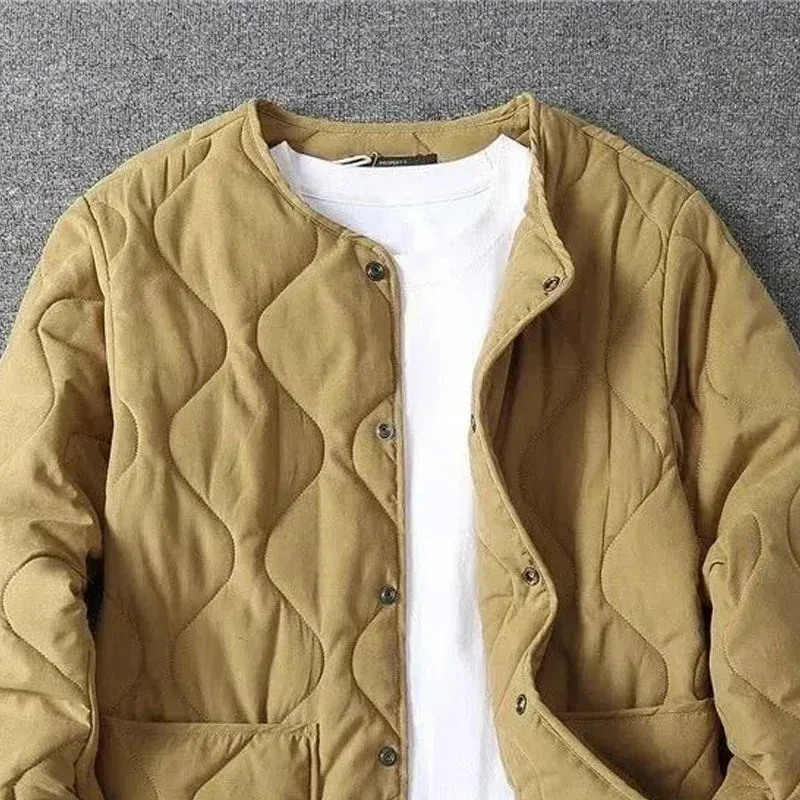 Wjczt Men  Winter Outfits Autumn Winter O-neck Quilted Jacket Men's Versatile  Green  Retro Thickened Coat Men Techwear Button Up Oversize Jacket