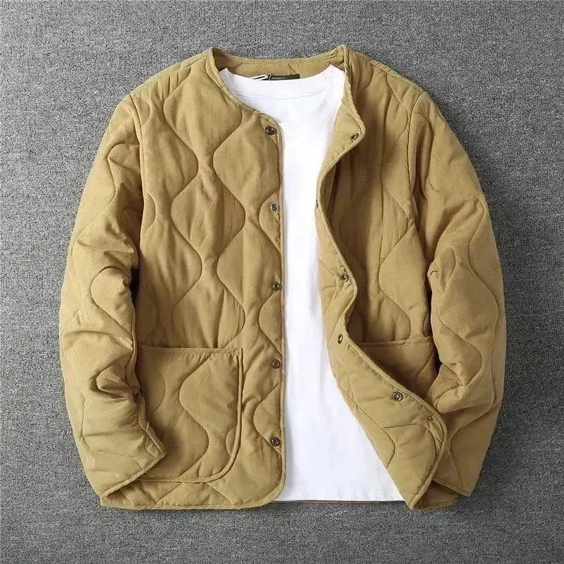 Wjczt Men  Winter Outfits Autumn Winter O-neck Quilted Jacket Men's Versatile  Green  Retro Thickened Coat Men Techwear Button Up Oversize Jacket