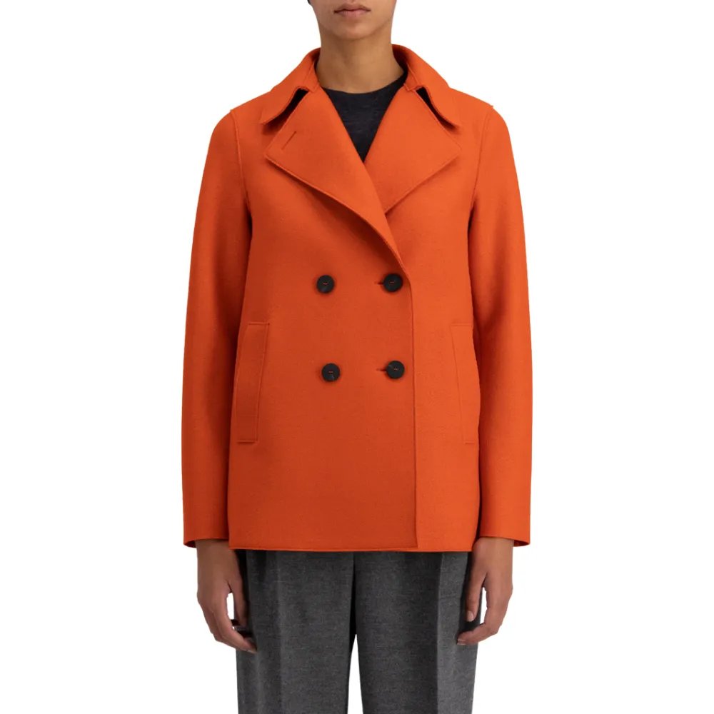 Women peacoat pressed wool in red orange